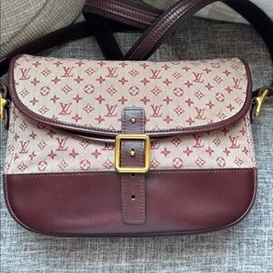 Louis Vuitton Burgundy and Beige Monogram Shoulder Bag